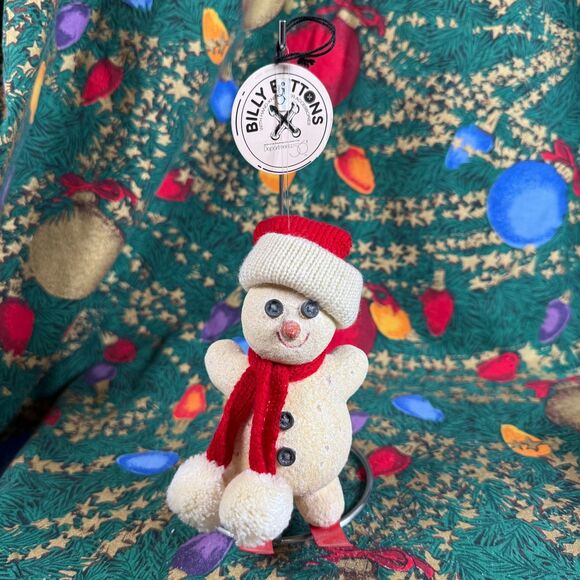 Lot Of 2 Dept 56 Billy Buttons Ornaments Snowman Skiing Moose Fishing Boat Tag - Picture 8 of 13